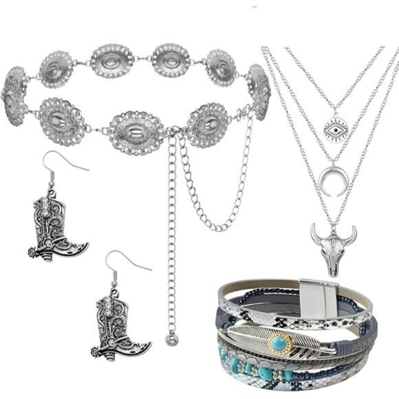 Western Jewelry Set Camila Cowgirl Accessories: Concho Belt, Necklace, Bracelet